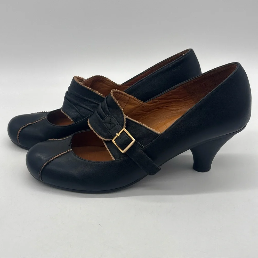 Chie Mihara Retro Black Buckle Leather Pumps Heels Women’s EU 39 US 9 - Picture 10 of 16